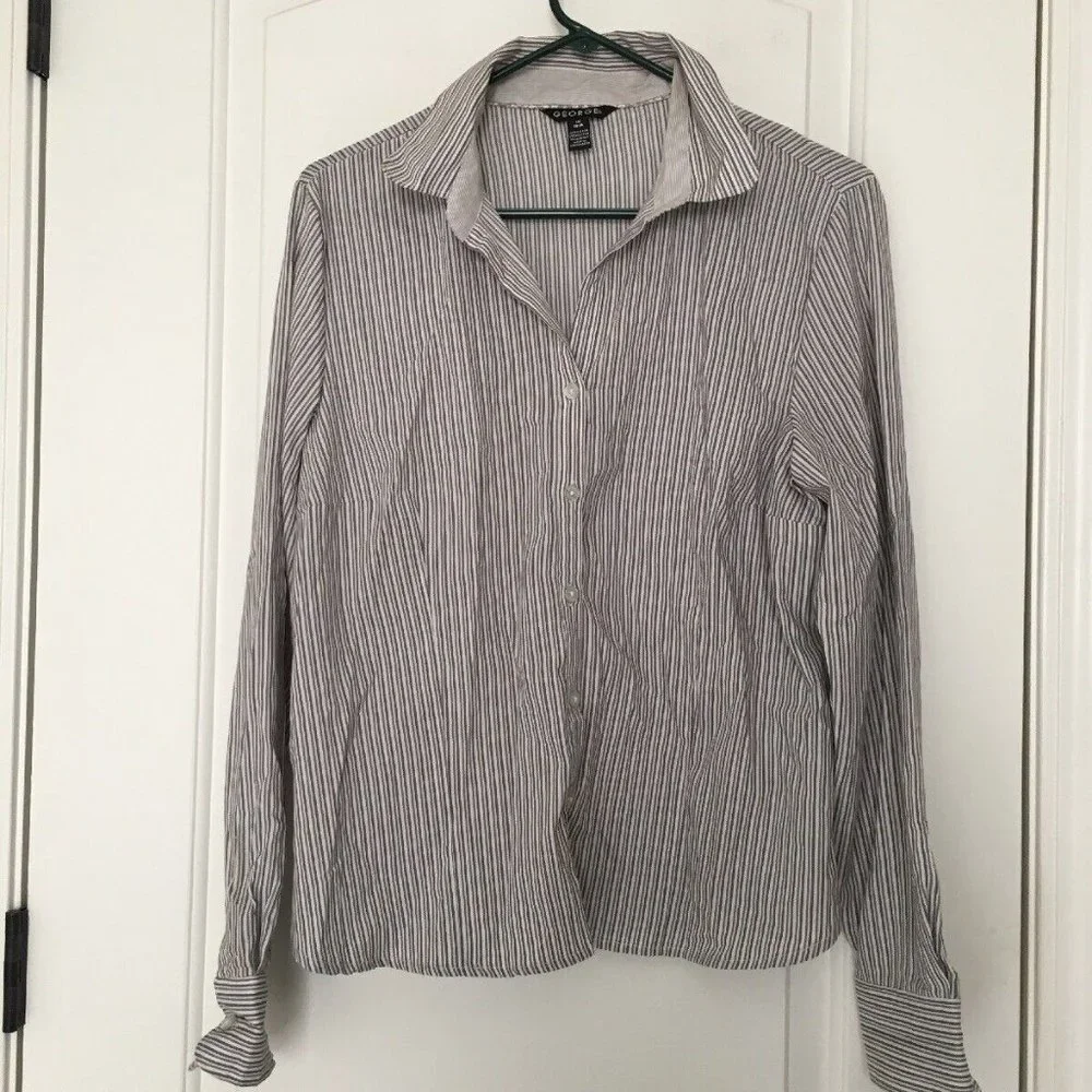 George Women's Casual Long Sleeve Button-Down Shirt Sz L 12-14 MultiColo…